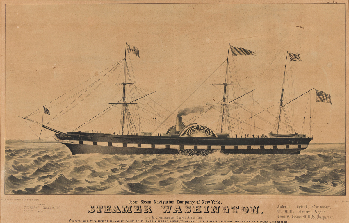 (COMMERCE & EXPANSION.) C. Parsons, lithographer. Ocean Steam Navigation Company of New York: Steamer Washington.